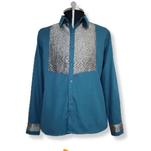 Camisa  pechera con telar de pedal, azul petroleo